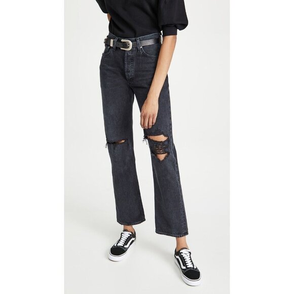 AGOLDE Lana Mid Rise Straight Leg Jeans Black Denim Womens Size 29